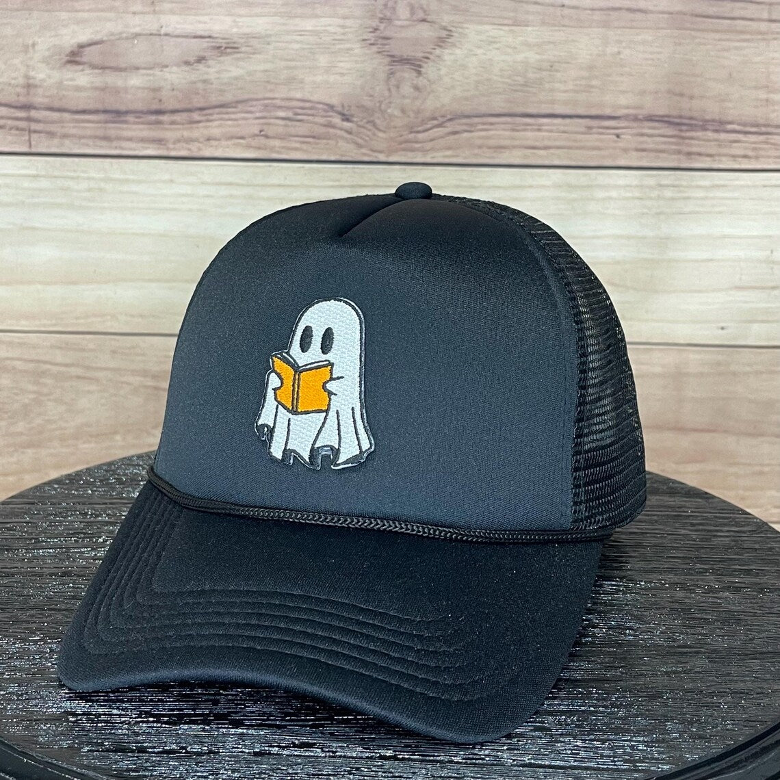 Books Boo Reading Ghost Patch | LC Elizabeth Original | Custom Patch Trucker Hat