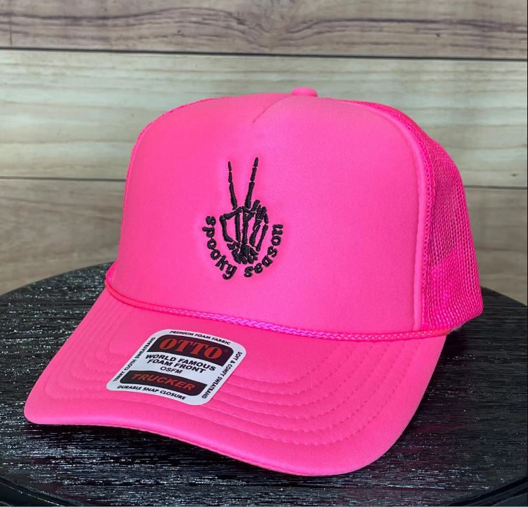 Spooky Season Skeleton Peace Sign | LC Elizabeth Original | Embroidered Trucker Hat