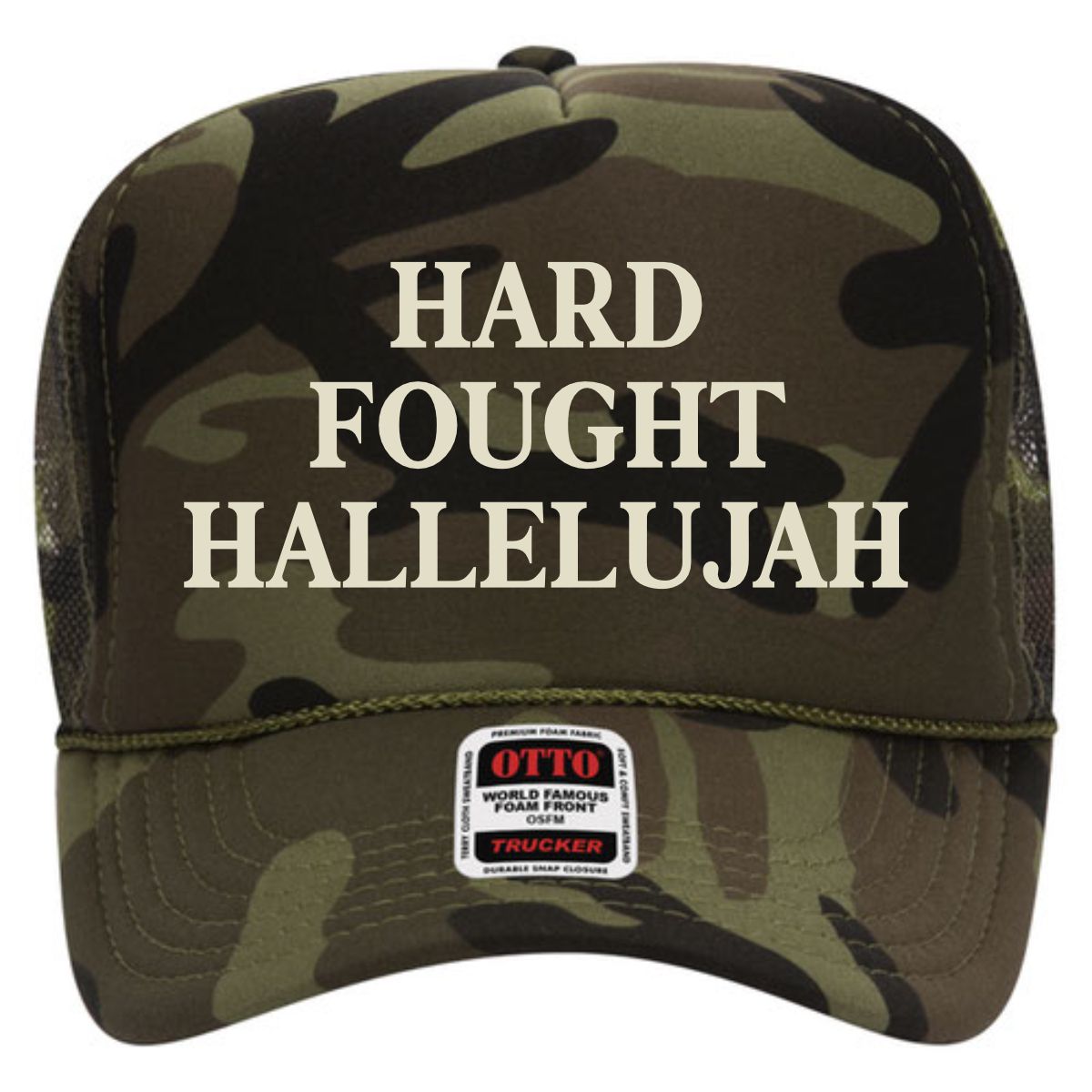 Hard Fought Hallelujah Text | LC Elizabeth Original | Embroidered Trucker Hat
