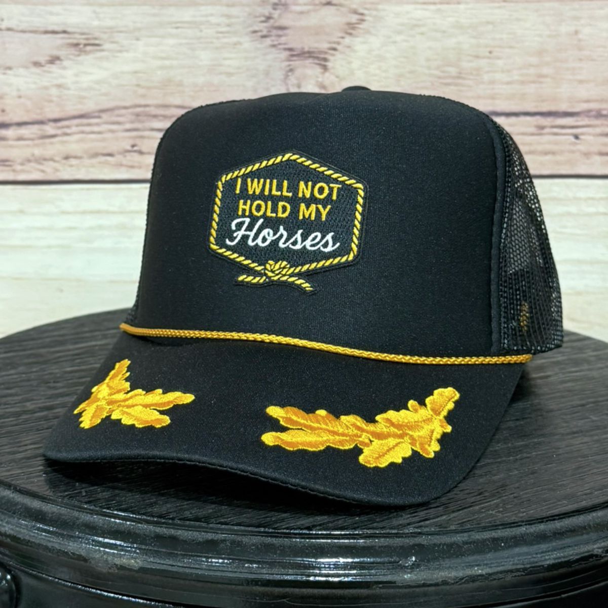 I Will Not Hold My Horses Patch | LC Elizabeth Original | Embroidered Trucker Hat