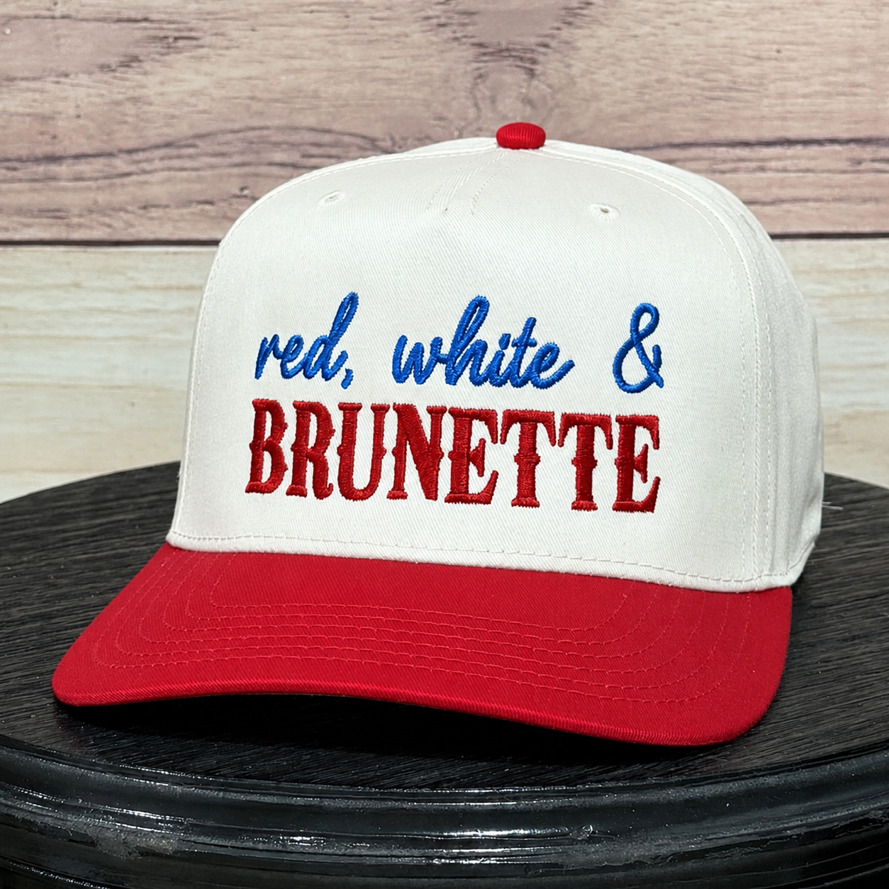 Red White and Brunette | LC Elizabeth Original | Embroidered Hat