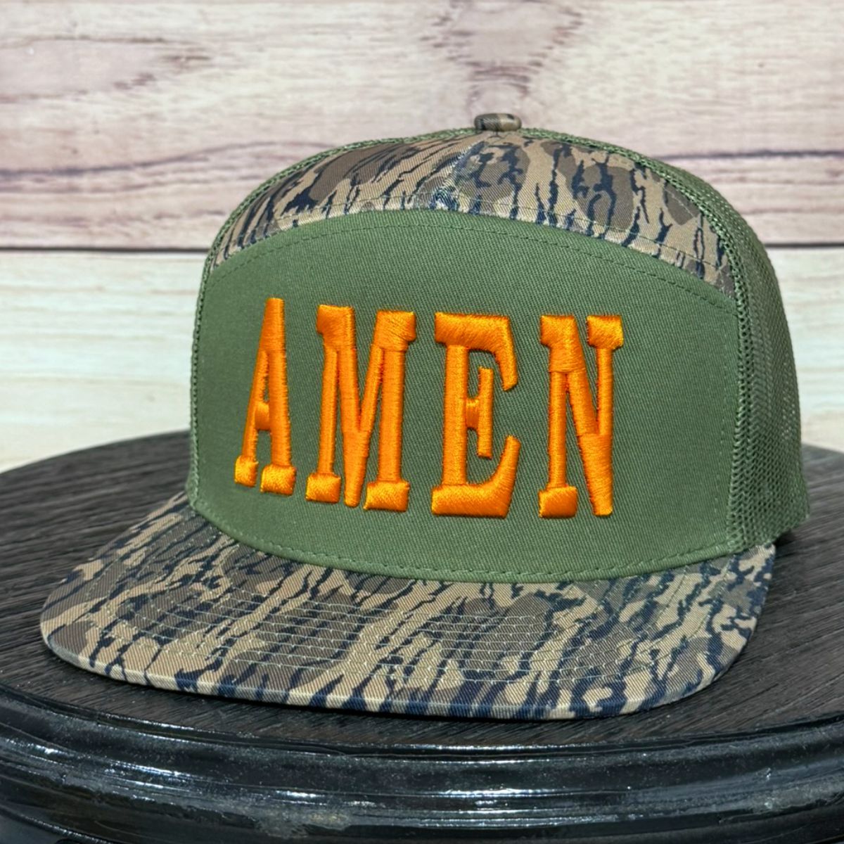 Amen 3-D Puff | LC Elizabeth Original | Embroidered Flat Brim Camo Hat