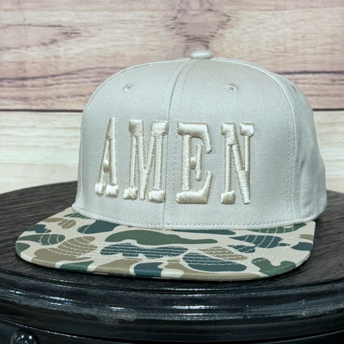 Amen 3-D Puff | LC Elizabeth Original | Embroidered Flat Brim Camo Hat