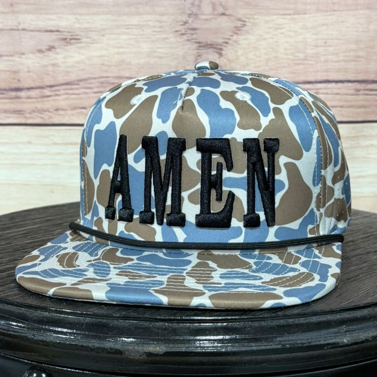Amen 3-D Puff | LC Elizabeth Original | Embroidered Flat Brim Camo Hat