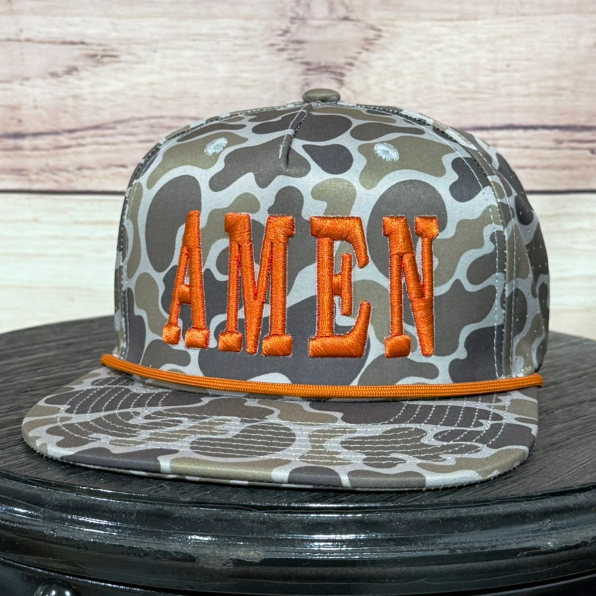 Amen 3-D Puff | LC Elizabeth Original | Embroidered Flat Brim Camo Hat