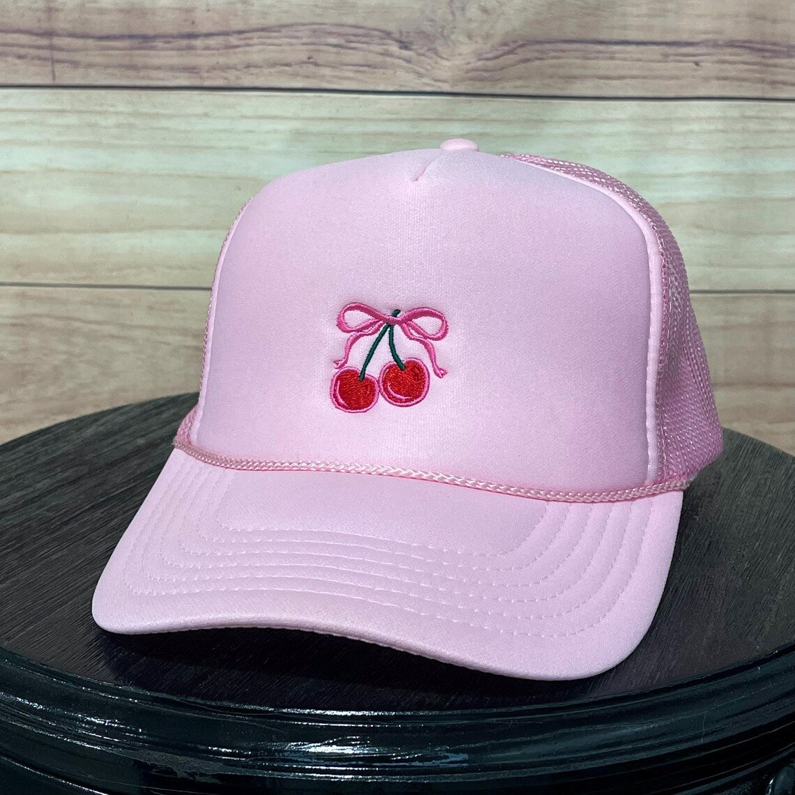 Twin Cherries + Coquette Bow | LC Elizabeth Original | Embroidered Trucker Hat