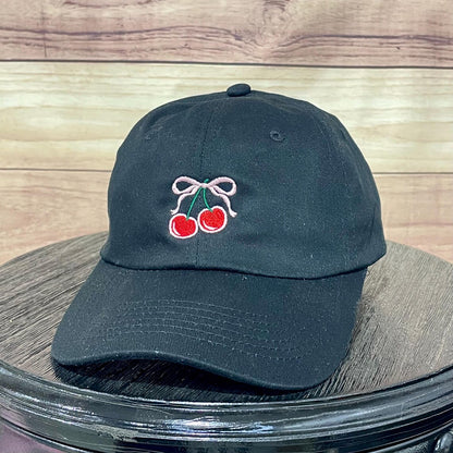 Twin Cherries + Coquette Bow | LC Elizabeth Original | Embroidered Trucker Hat