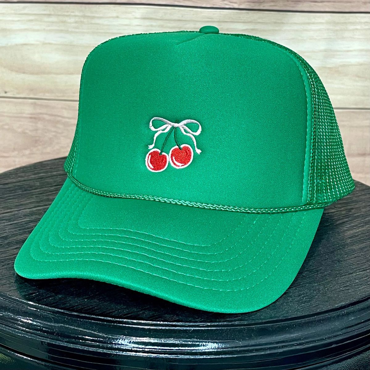 Twin Cherries + Coquette Bow | LC Elizabeth Original | Embroidered Trucker Hat