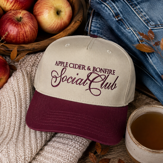 Apple Cider & Bonfire Social Club | LC Elizabeth Original | Embroidered Baseball Hat