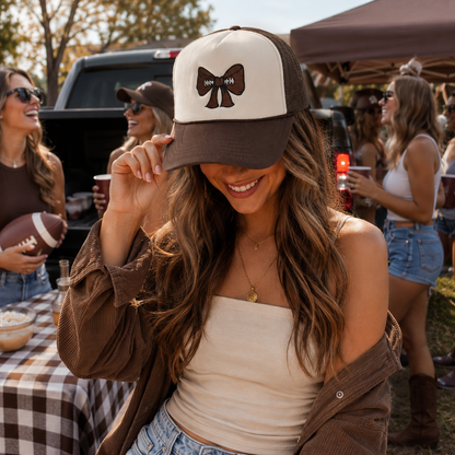 Football Bow | LC Elizabeth Original | Embroidered Trucker Hat