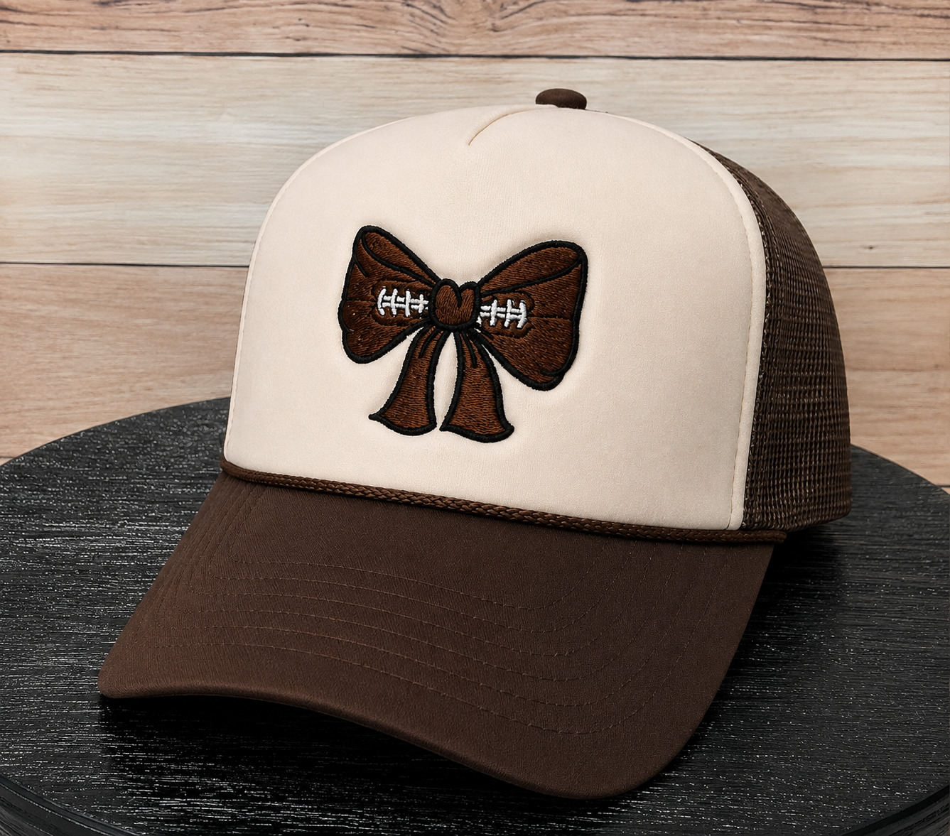 Football Bow | LC Elizabeth Original | Embroidered Trucker Hat