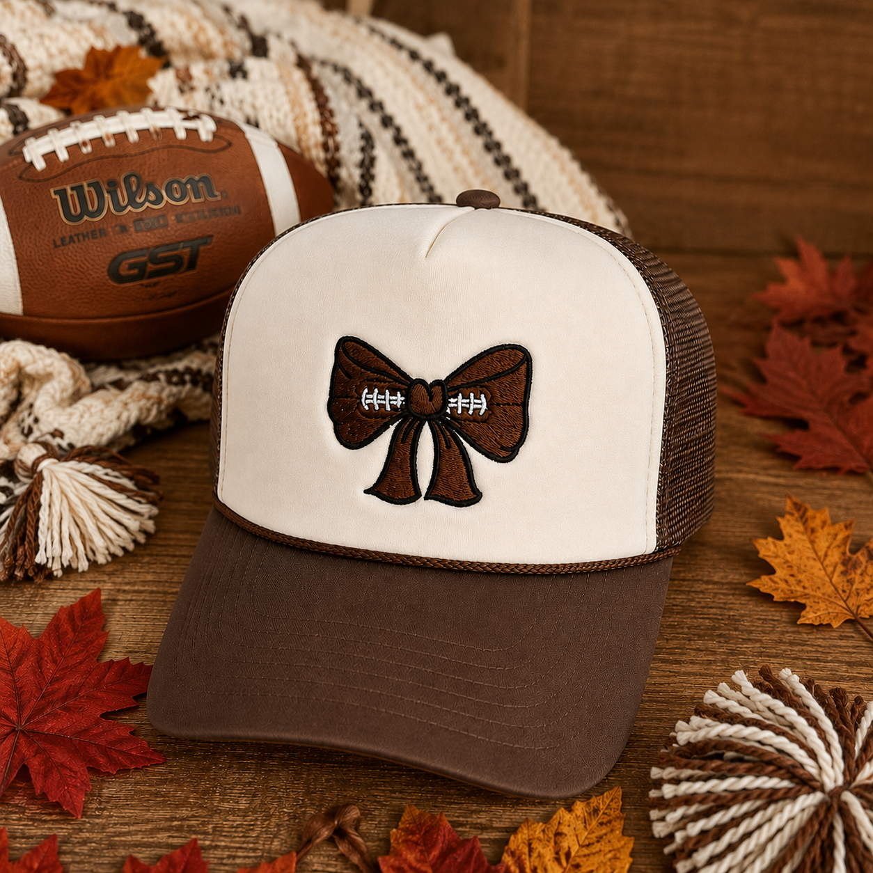 Football Bow | LC Elizabeth Original | Embroidered Trucker Hat