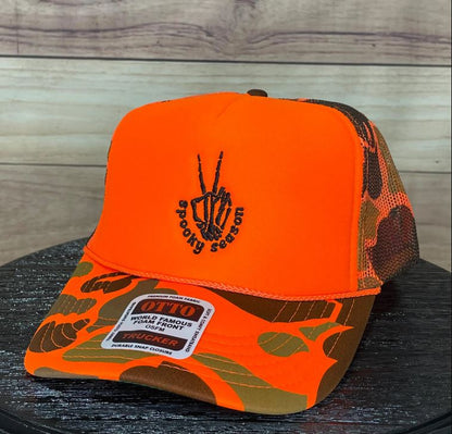 Spooky Season Skeleton Peace Sign | LC Elizabeth Original | Embroidered Trucker Hat
