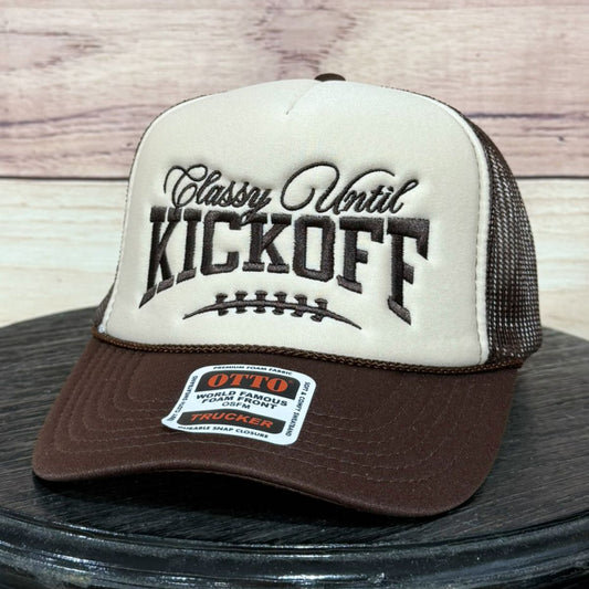 Classy Until Kick Off | LC Elizabeth Original | Embroidered Trucker Hat