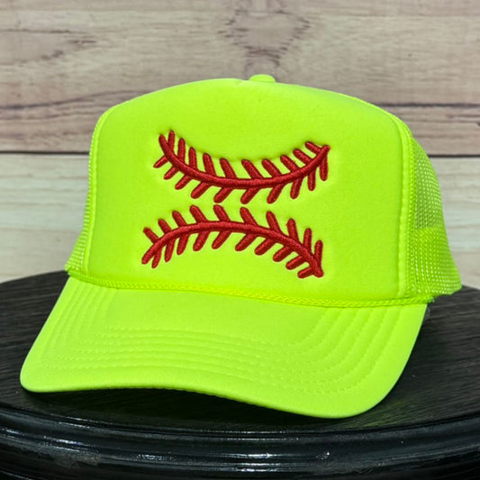 Baseball Softball Threads 3D | LC Elizabeth Original | Embroidered Puff Trucker Hat