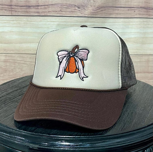 Coquette Bow Pumpkin | LC Elizabeth Original | Embroidered Trucker Hat